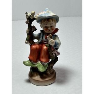 Vintage Sphinx Japan Ceramic Handpainted Little‎ Boy In A Tree Figurine